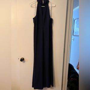 DB navy high neck floor neck dress with keyhole